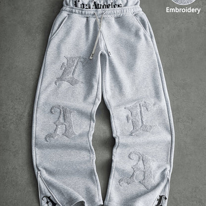 Jogginghose Unisex mit Stickerei „Los Angeles“ und Reißverschlüssen an den Knöcheln