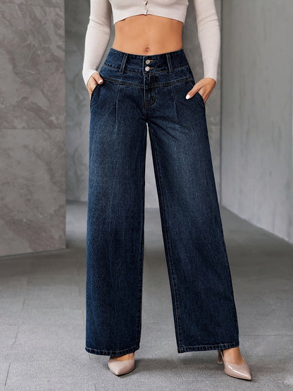 Damen Weitbein Jeans High Waist Elegant Freizeitmode