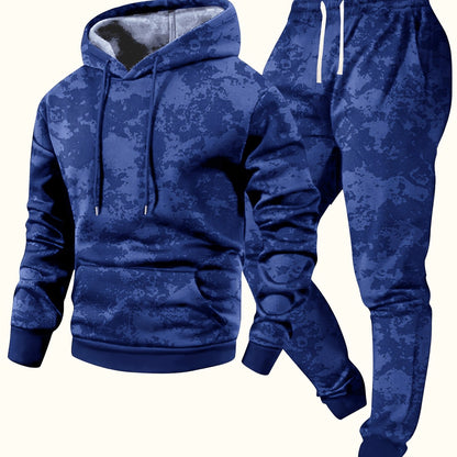 Herren Hoodie & Jogginghose Set Tarnmuster, Sportanzug mit Kapuze und Kordelzug, Trainingsanzug