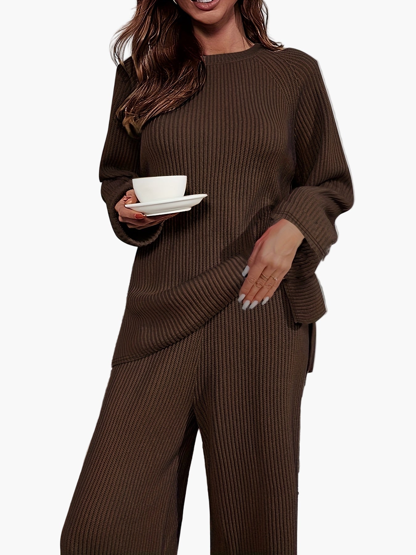 Damen Loungewear Set – Bequemes Strick-Zweiteiler für Freizeit und Zuhause