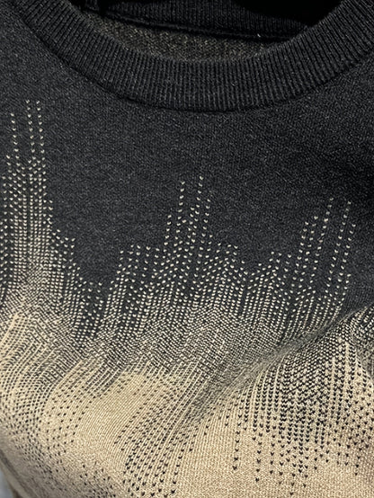 Unisex Pullover Rundhals mit Wavy Muster Dunkelblau Schwarz