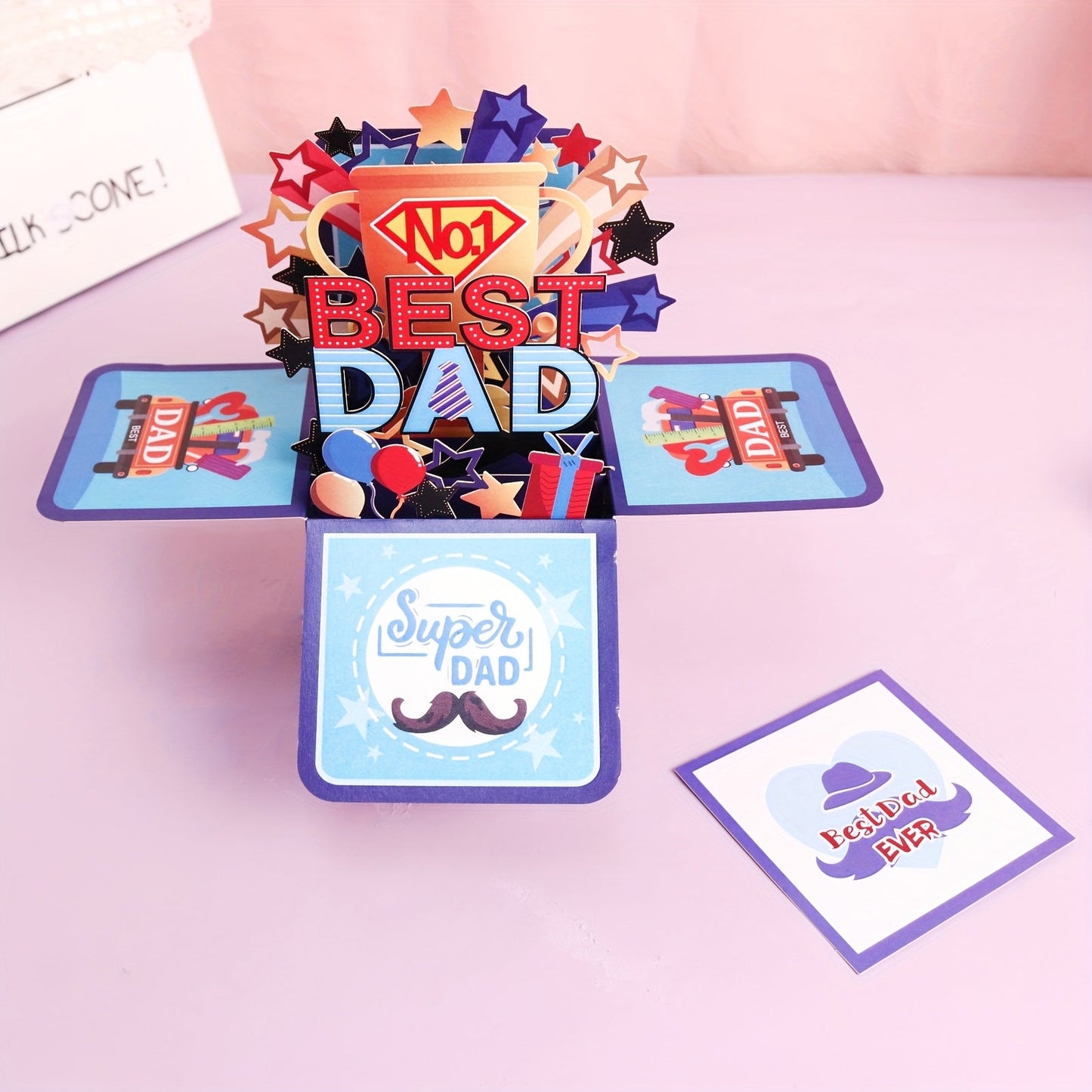 Vätertag 3D Pop-up Grußkarte – Beste Papa Überraschungsbox für Männer, Geschenkidee für Väter mit Super Dad Motiv