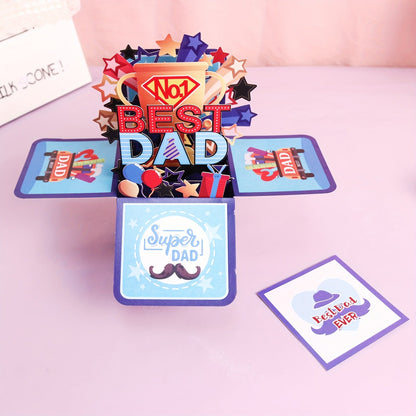 Vätertag 3D Pop-up Grußkarte – Beste Papa Überraschungsbox für Männer, Geschenkidee für Väter mit Super Dad Motiv