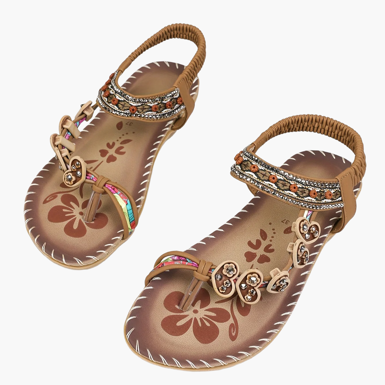 Damen Sandalen Boho-Stil mit Verzierungen – Sommer Komfort Freizeit Flip-Flops