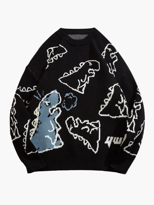 Herren Cartoon Dinosaurier Pullover – Lässiger Strickpullover für Herbst & Winter