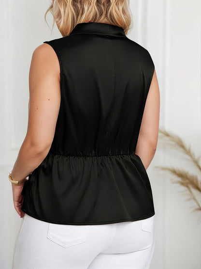 Damen Wickelbluse Elegant Ärmellos Asymmetrisch für Büro und Freizeit