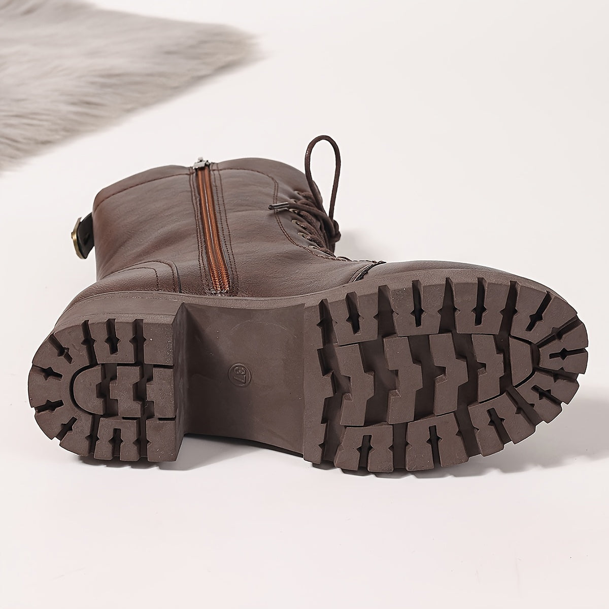 Braune Schnürstiefel Damen mit Warmfutter und Reißverschluss