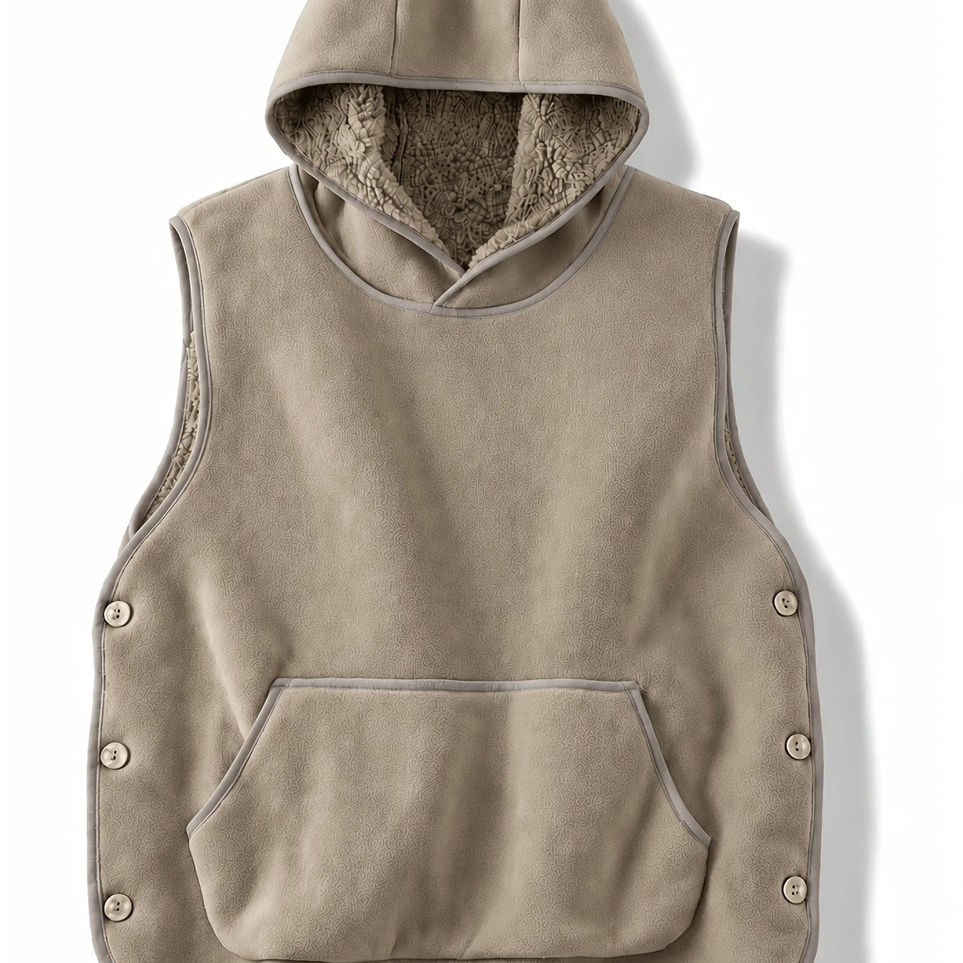 Unisex Kapuzenweste mit Kängurutasche und seitlichen Knöpfen, gefütterte Kapuze