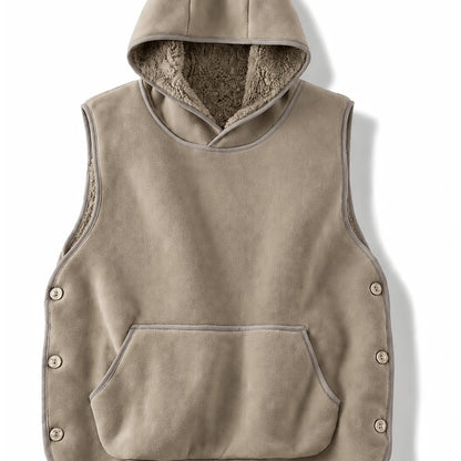 Unisex Kapuzenweste mit Kängurutasche und seitlichen Knöpfen, gefütterte Kapuze