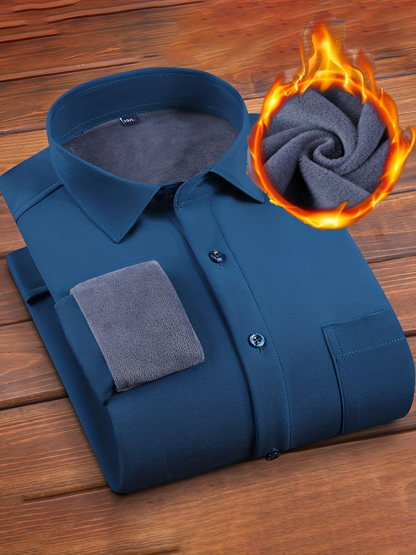 Herren Winterhemd Langarm mit Brusttasche und Fleecefutter
