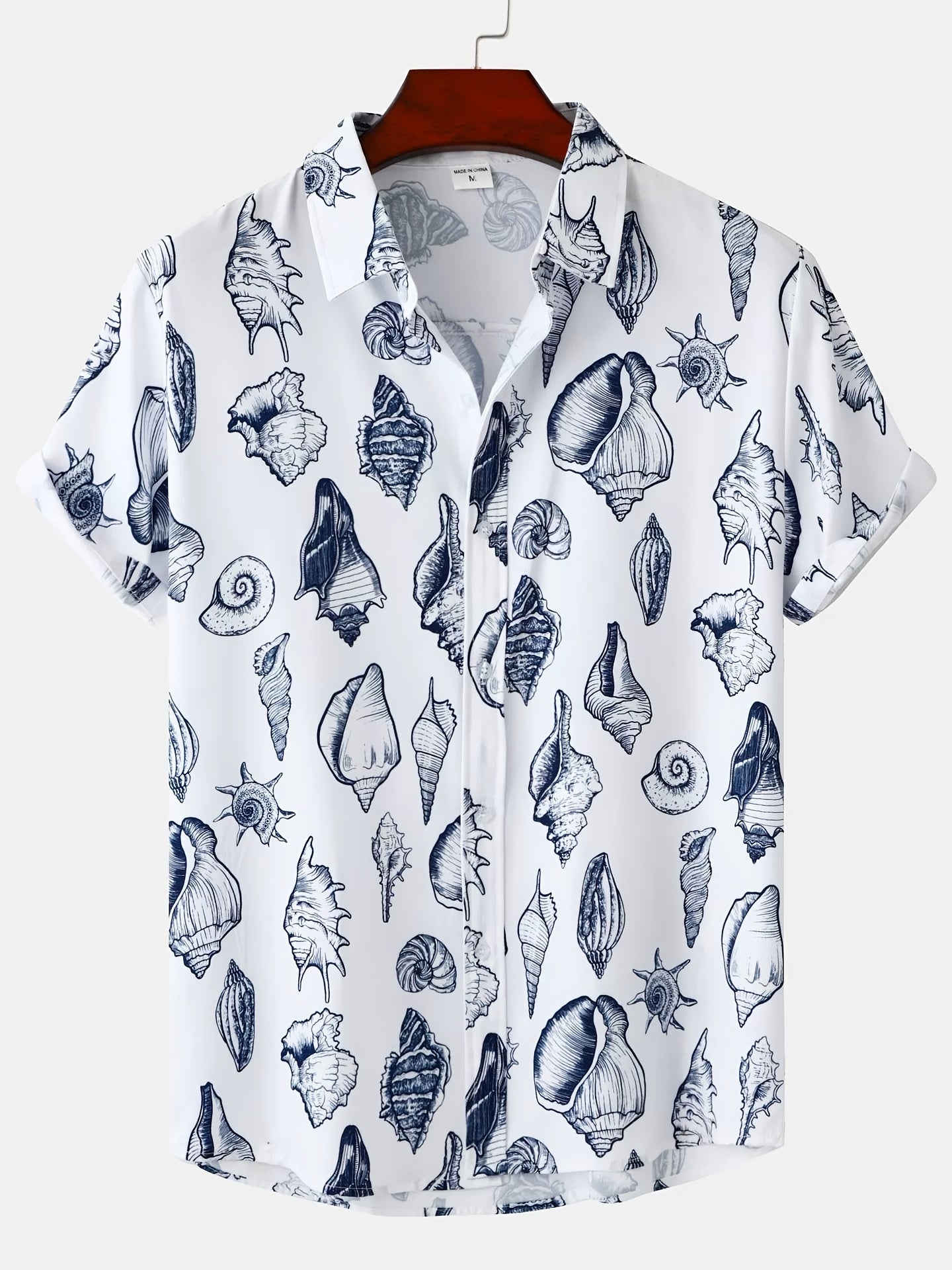 Herren Kurzarm Freizeithemd mit Muschel-Print – Modernes Urlaubshemd für Strand und Sommer