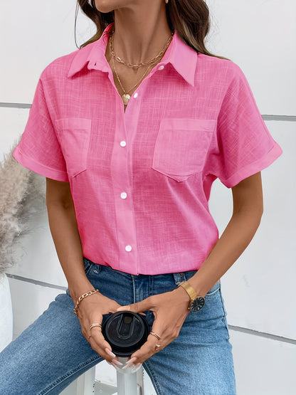 Damen Kurzarm Hemdbluse mit Vogelmuster – Modische Freizeitbluse für Alltag und Büro