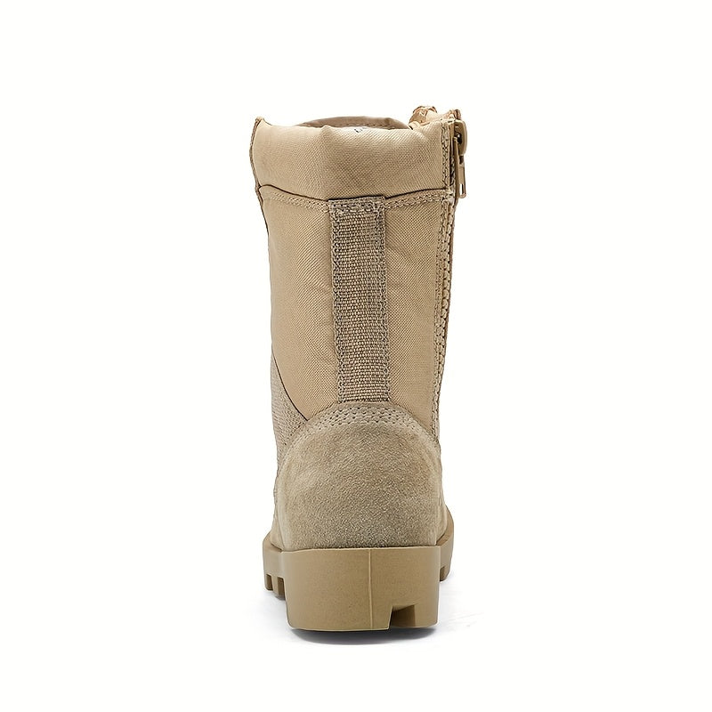 Stiefel Herren Beige Outdoor Schnürstiefel mit Reißverschluss Hoher Schaft