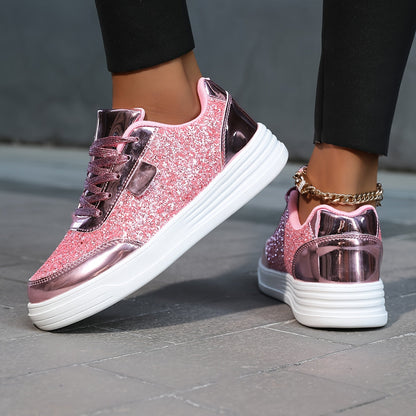 Damen Glitzer Sneaker für Alltag und Party – Modische Freizeitschuhe mit Plateau und Glanz-Effekt