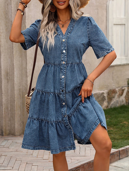 Damen Jeanskleid im Boho-Stil mit Knopfleiste – Freizeit & Sommermode