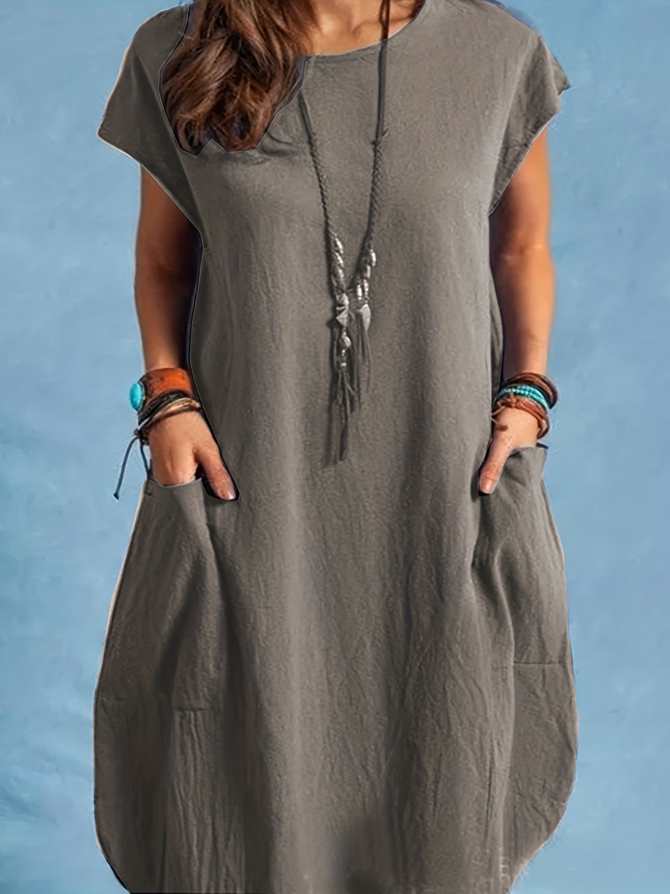 Damen Sommer Tunika Kleid – Lässiger Boho Style mit Taschen, Ideal für Alltag & Urlaub