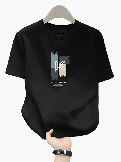 Herren T-Shirt mit modernem K-Grafikdruck, lässige Streetwear, Rundhals, Kurzarm