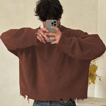 Unisex Distressed Pullover mit Rundhals Ausschnitt und Rippbündchen