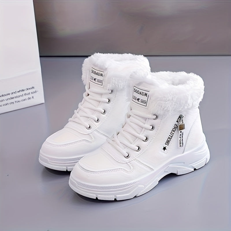 Winterstiefel Damen gefüttert Schnürstiefeletten mit dicker Sohle