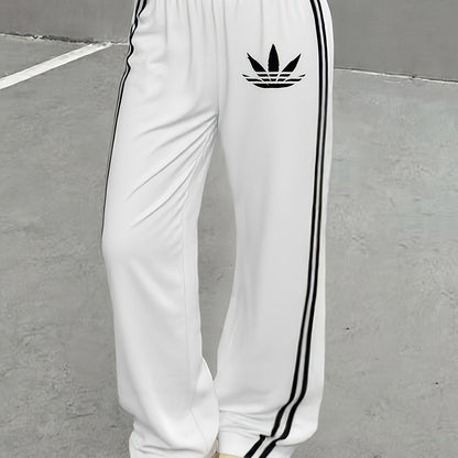 Damen Weite Sporthose mit Streifen und Retro-Look