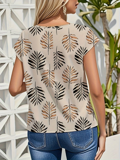 Damen Sommer Bluse mit Blätterdruck – Elegante Freizeitmode für Gartenpartys und Alltag