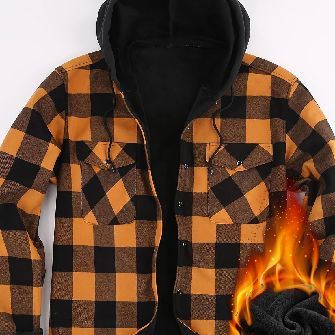 Herren Thermo-Kapuzenhemd Kariert – Warmes Freizeit Flanell Overshirt mit Futter