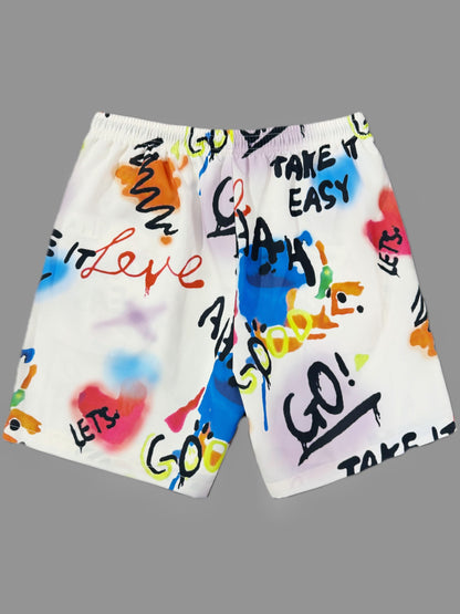 Herren Streetwear Shorts mit Graffiti-Print und Motivations-Sprüchen – Lässige Freizeithose für Alltag und Strand