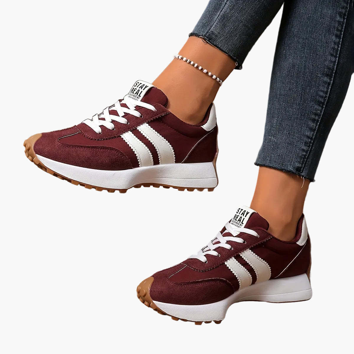 Damen Retro-Sneaker für Alltag und Freizeit – Stilvolle Low-Top Turnschuhe mit Streifen-Design