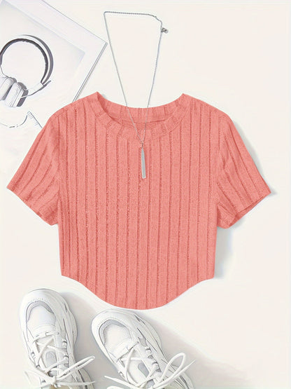 Damen Kurzarm-Ripptop im Casual-Look – Perfekt für Freizeit und Alltag