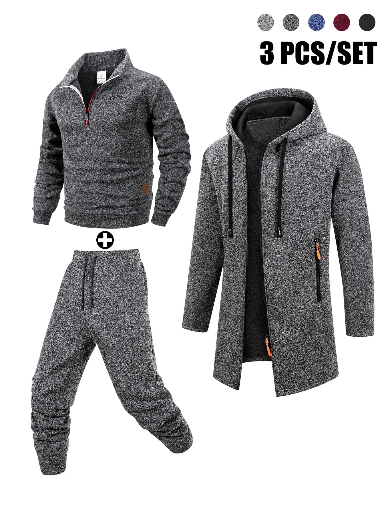 Herren 3-teiliges Sport Freizeit Set meliert: Pullover, Jogginghose & langer Cardigan mit Kapuze