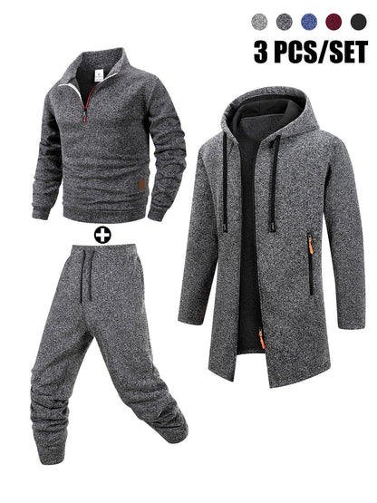 Herren 3-teiliges Sport Freizeit Set meliert: Pullover, Jogginghose & langer Cardigan mit Kapuze