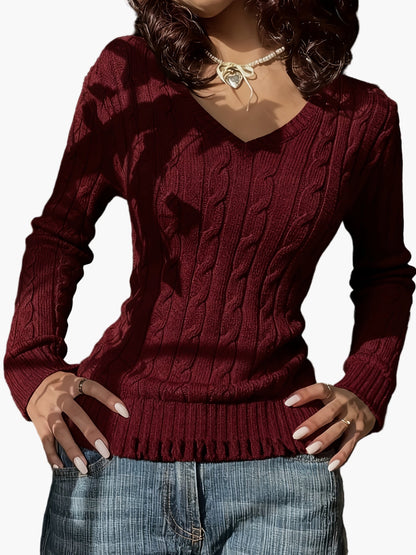 Damen Strickpullover mit V-Ausschnitt – Eleganter Freizeit-Look für Alltag & Büro