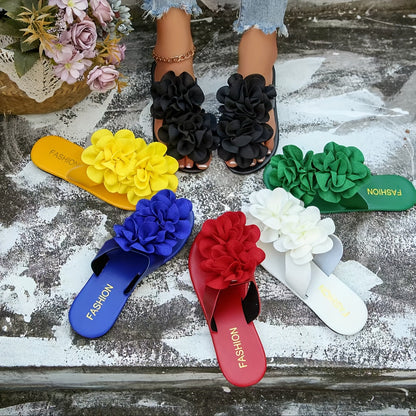 Damen Sandalen mit großer Blumenapplikation – Modische Slide-Slipper für Freizeit und Alltag
