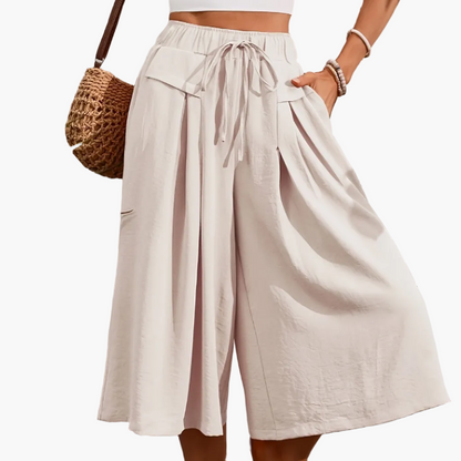 Damen Elegante Culotte Caprihose mit weitem Bein für Sommer und Freizeit