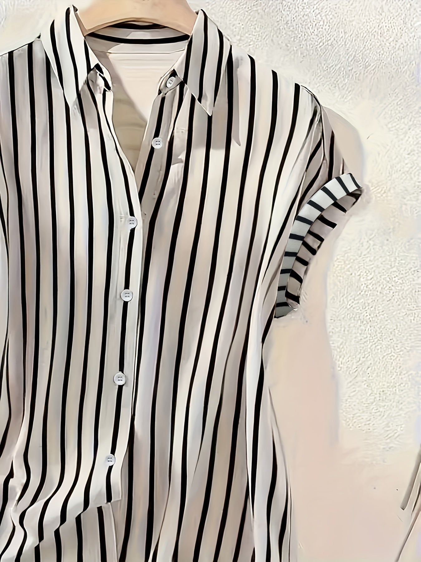 Damen Bluse Streifenmuster Elegant Büro Freizeit Kurzarm Hemdbluse