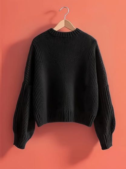 Damen Strickpullover V-Ausschnitt mit großer Schleife, Langarm
