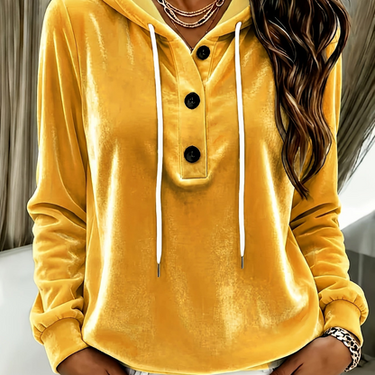 Damen Hoodie mit Kapuze und Knopfleiste, Langarm, weiches Material