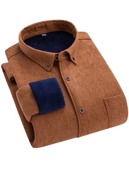 Herren Cordhemd mit Fleecefutter, Langarm, Button-Down-Kragen