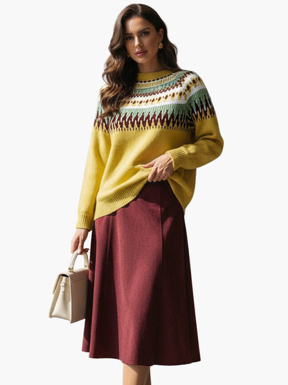 Damen Strickpullover im Norwegerstil für Herbst und Winter – Bequemer Freizeit-Look mit geometrischem Muster