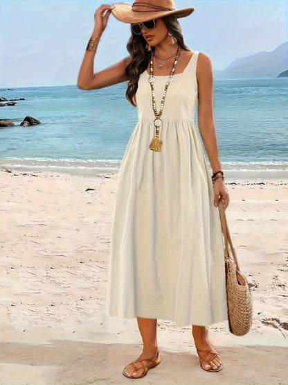 Damen Sommerkleid Midi Fit & Flare – Ärmellos, Freizeit & Urlaub, Boho-Stil