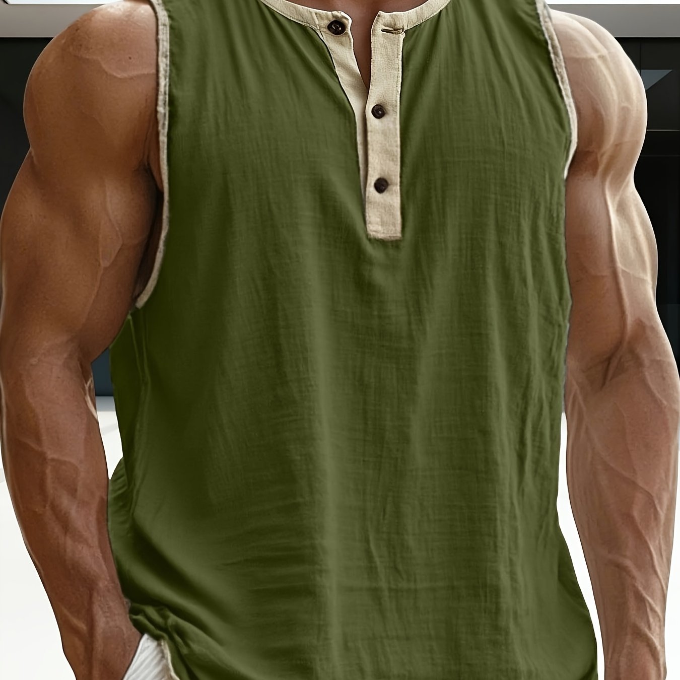 Herren ärmelloses Henley-Shirt Freizeit Top für vielseitige Outfits