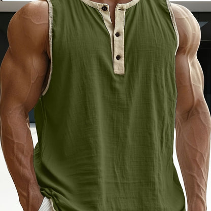Herren ärmelloses Henley-Shirt Freizeit Top für vielseitige Outfits
