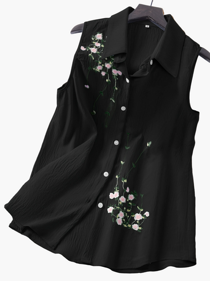 Damen ärmellose Bluse mit Stickerei – Eleganter Freizeitstil für Büro & Alltag