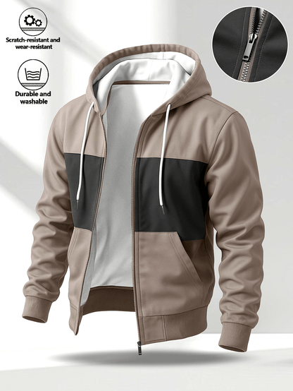Herren Kapuzenjacke mit Reißverschluss, Farbblock-Design, Taschen, Weiches Material