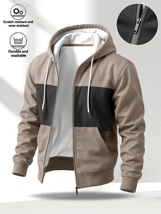Herren Kapuzenjacke mit Reißverschluss, Farbblock-Design, Taschen, Weiches Material