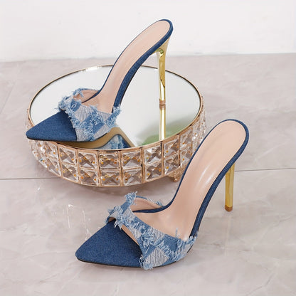 Damen Stiletto-Mules mit modischem Fransen-Design und spitzem Zehenbereich – Elegante High Heels für trendige Outfits