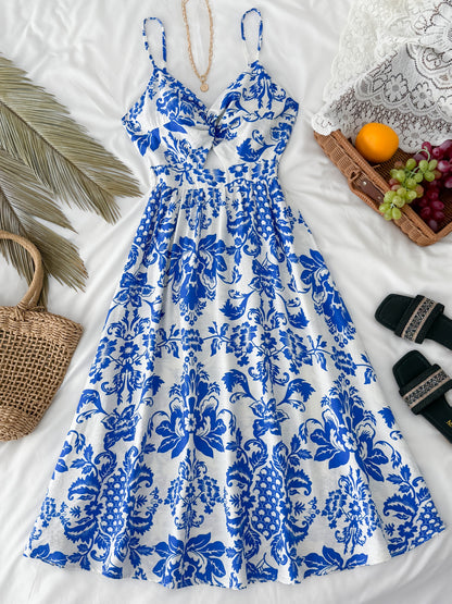 Damen Midikleid mit floraler Musterung und Cut-Out – Femininer Sommerstil für Freizeit und Events