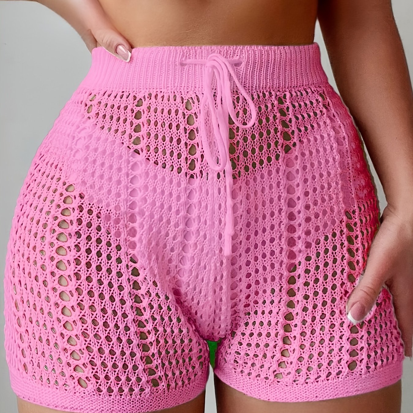 Damen Häkel-Shorts im Beach-Style mit High Waist und Kordelzug – Modischer Badeanzug-Überwurf