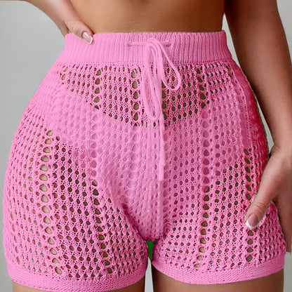 Damen Häkel-Shorts im Beach-Style mit High Waist und Kordelzug – Modischer Badeanzug-Überwurf