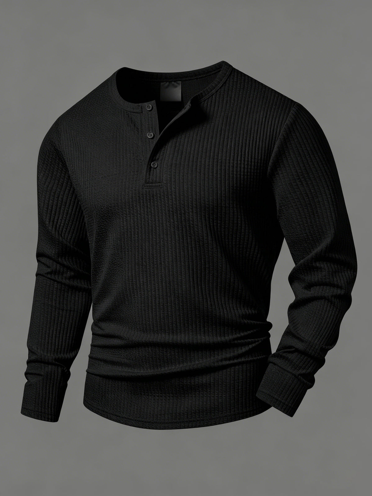 Herren Langarmshirt Gerippt Henley-Ausschnitt Locker Passform